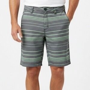Kanu Surf Board Shorts Mens 30 Gray Green Striped Stretch Slash Pockets Swimwear